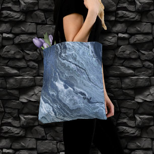 Crystalized Blue Agate Dusty Slate Marbled Stone Tote Bag