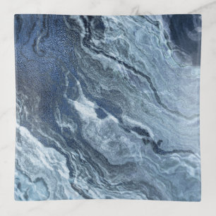 Crystalized Blue Agate Dusty Slate Marbled Stone Trinket Tray