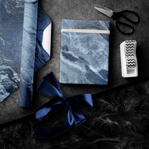 Crystalized Blue Agate  Dusty Slate Marbled Stone Wrapping Paper