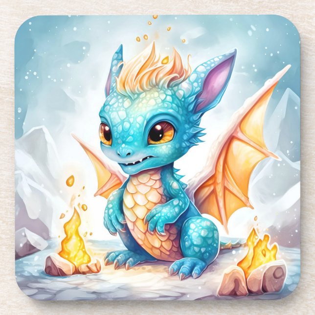 Crystalized Cute Baby Blue Dragon-68799 Beverage Coaster (Front)
