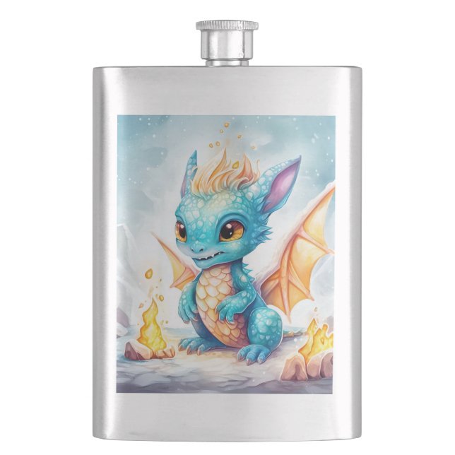 Crystalized Cute Baby Blue Dragon-68799 Flask (Front)