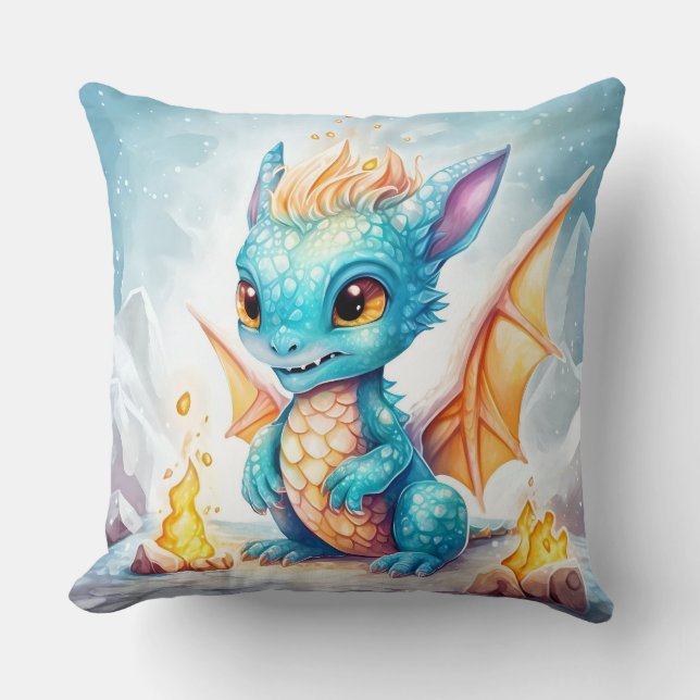Crystalized Cute Baby Blue Dragon-68799 Throw Pillow (Front)