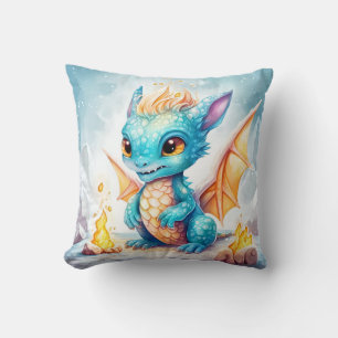 Crystalized Cute Baby Blue Dragon-68799 Throw Pillow