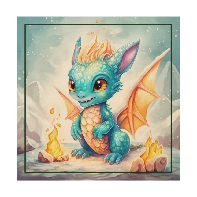 Crystalized Cute Baby Blue Dragon-68799 Wood Wall Art (Front)