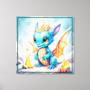Crystalized Cute Baby Blue Dragon Canvas Print