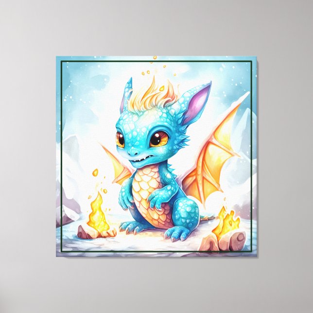 Crystalized Cute Baby Blue Dragon Canvas Print (Front)