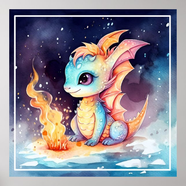 Crystalized Cute Baby Blue Dragon Cartoon-68799 Poster (Front)