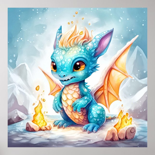 Crystalized Cute Baby Blue Dragon Cartoon-68799 Poster (Front)