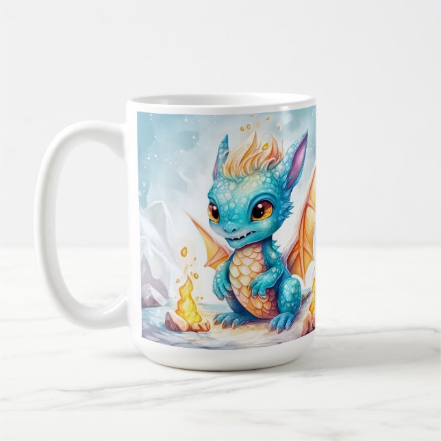 Crystalized Cute Baby Blue Dragon Coffee Mug (Left)