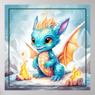Crystalized Cute Baby Blue Dragon Poster