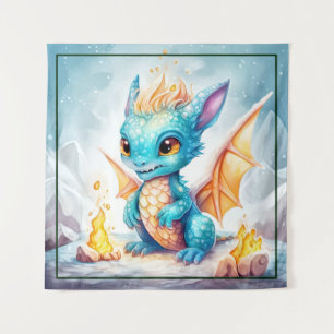 Crystalized Cute Baby Blue Dragon Tapestry