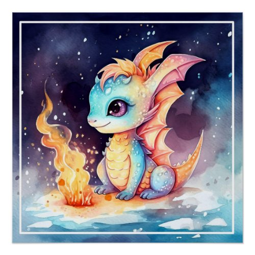 Crystalized Cute Baby Dragon Poster