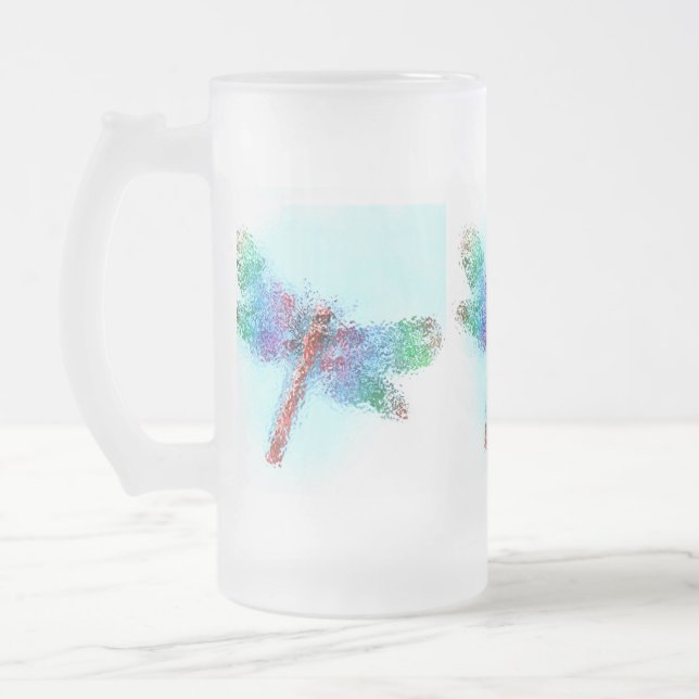 Crystalized Dragonfly (blue) Frosted Glass Beer Mug (Left)