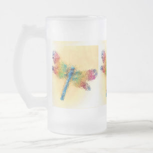 Crystalized Dragonfly (yellow) Frosted Glass Beer Mug