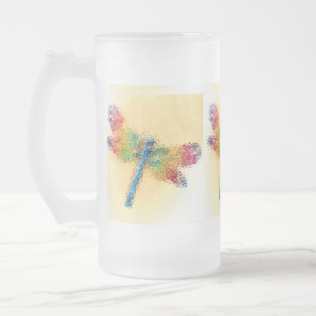 Crystalized Dragonfly (yellow) Frosted Glass Beer Mug (Left)