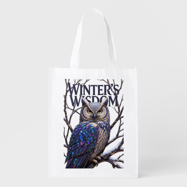 Crystalized Forest Owl T-Shirt, Premium  Grocery Bag (Front)