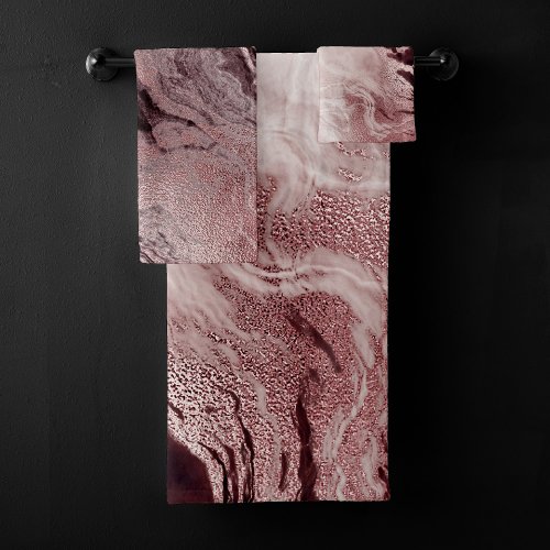 Crystalized Mauve Agate  Dusty Rose Pink Marble Bath Towel Set