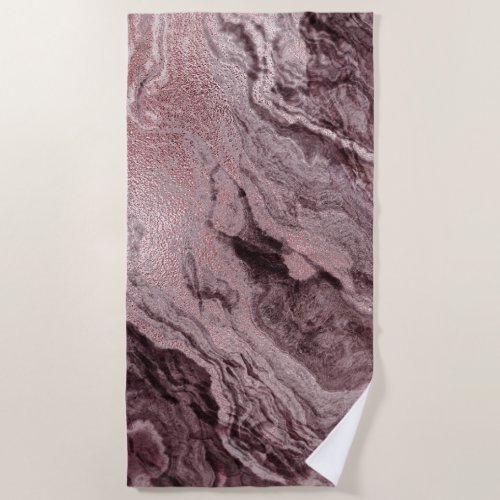 Crystalized Mauve Agate  Dusty Rose Pink Marble Beach Towel