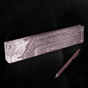 Crystalized Mauve Agate Dusty Rose Pink Marble Desk Name Plate