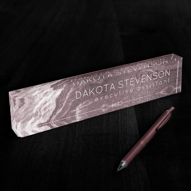 Crystalized Mauve Agate | Dusty Rose Pink Marble Desk Name Plate (Creator Uploaded)