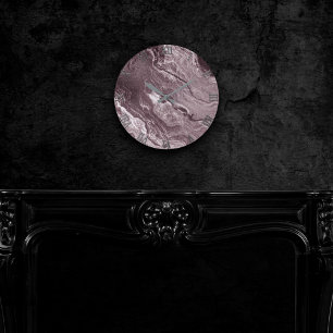 Crystalized Mauve Agate Dusty Rose Pink Marble Round Clock