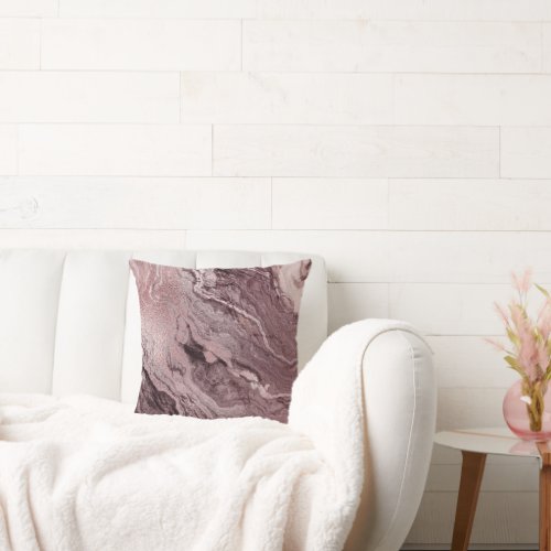 Crystalized Mauve Agate  Dusty Rose Pink Marble Throw Pillow