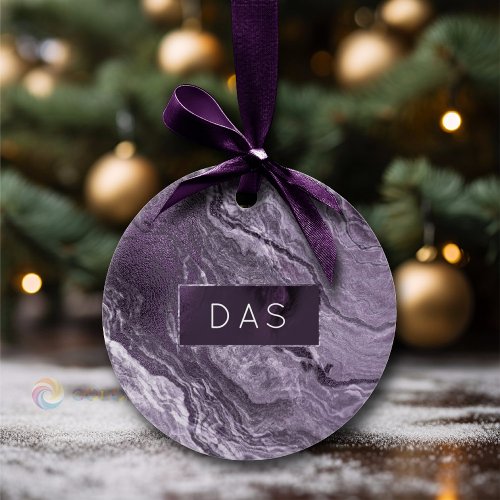 Crystalized Purple Agate  Moody Marbled Monogram Ceramic Ornament