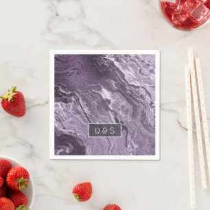 Crystalized Purple Agate   Moody Marbled Monogram Napkins