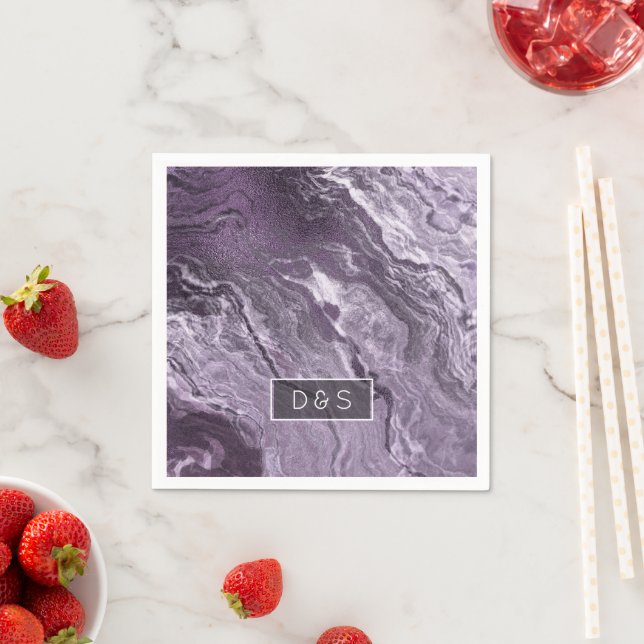Crystalized Purple Agate | Moody Marbled Monogram Napkins (Insitu)