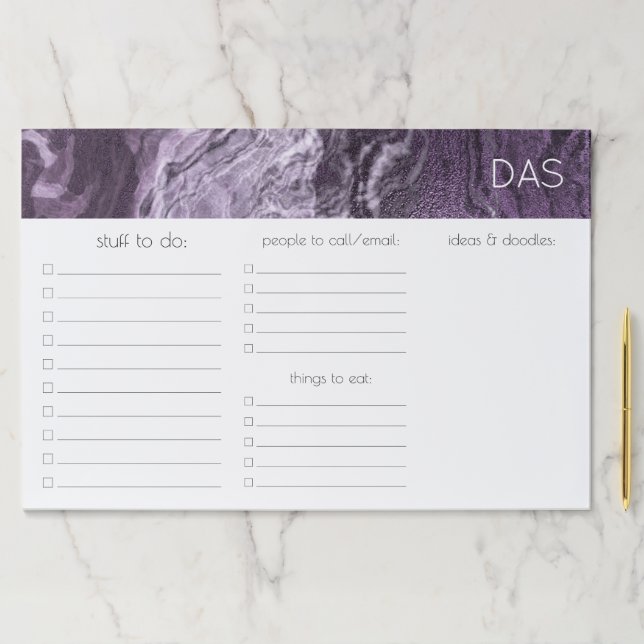 Crystalized Purple Agate | Moody Marbled Monogram Paper Pad (Insitu)