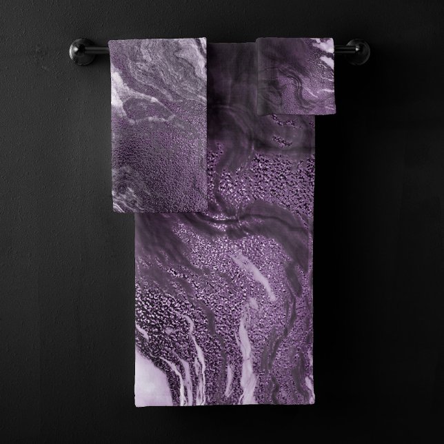 Crystalized Purple Agate | Moody Marbled Stone Bath Towel Set (Creator Uploaded)