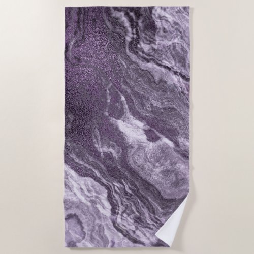 Crystalized Purple Agate  Moody Marbled Stone Beach Towel