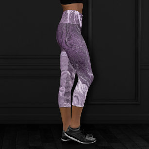 Crystalized Purple Agate Moody Marbled Stone Capri Leggings