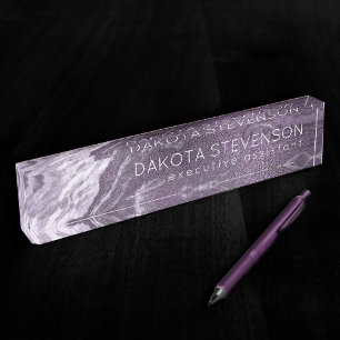 Crystalized Purple Agate   Moody Marbled Stone Desk Name Plate