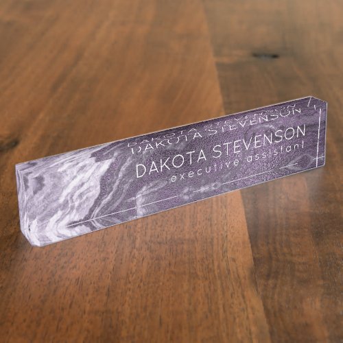 Crystalized Purple Agate  Moody Marbled Stone Desk Name Plate