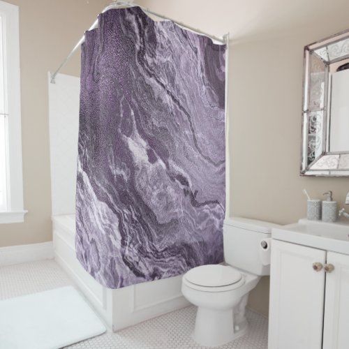 Crystalized Purple Agate  Moody Marbled Stone Shower Curtain