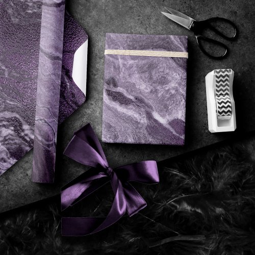 Crystalized Purple Agate  Moody Marbled Stone Wrapping Paper