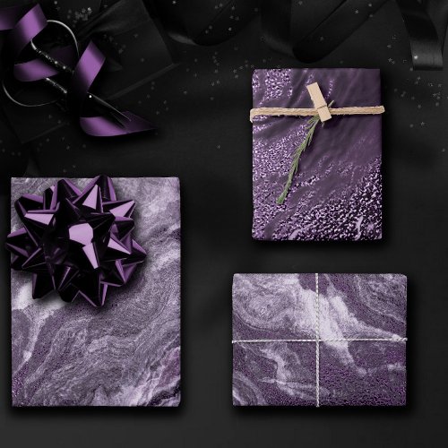 Crystalized Purple Agate  Moody Marbled Stone Wrapping Paper Sheets