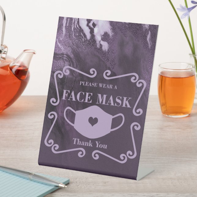 Crystalized Purple Agate | Please Wear Face Mask Pedestal Sign (In SItu)