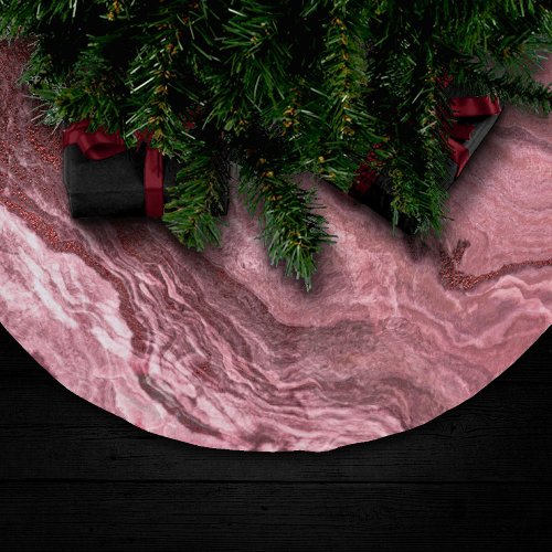 Crystalized Red Agate  Ruby Crimson Marbled Stone Brushed Polyester Tree Skirt