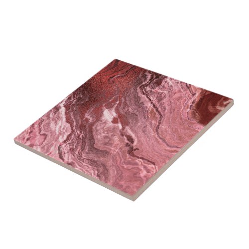 Crystalized Red Agate  Ruby Crimson Marbled Stone Ceramic Tile