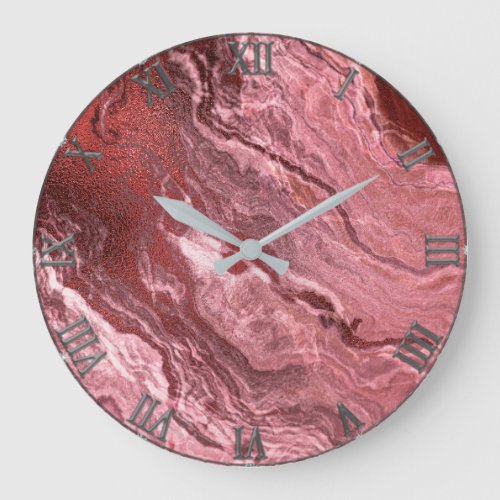 Crystalized Red Agate  Ruby Crimson Marbled Stone Large Clock