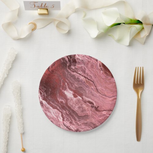 Crystalized Red Agate  Ruby Crimson Marbled Stone Paper Plates