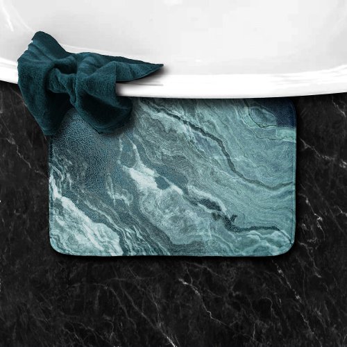 Crystalized Teal Agate  Dark Aqua Marbled Stone Bath Mat
