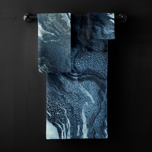 Crystalized Teal Agate  Dark Aqua Marbled Stone Bath Towel Set