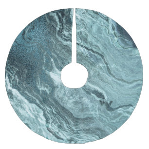 Crystalized Teal Agate Dark Aqua Marbled Stone Brushed Polyester Tree Skirt
