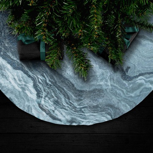 Crystalized Teal Agate  Dark Aqua Marbled Stone Brushed Polyester Tree Skirt