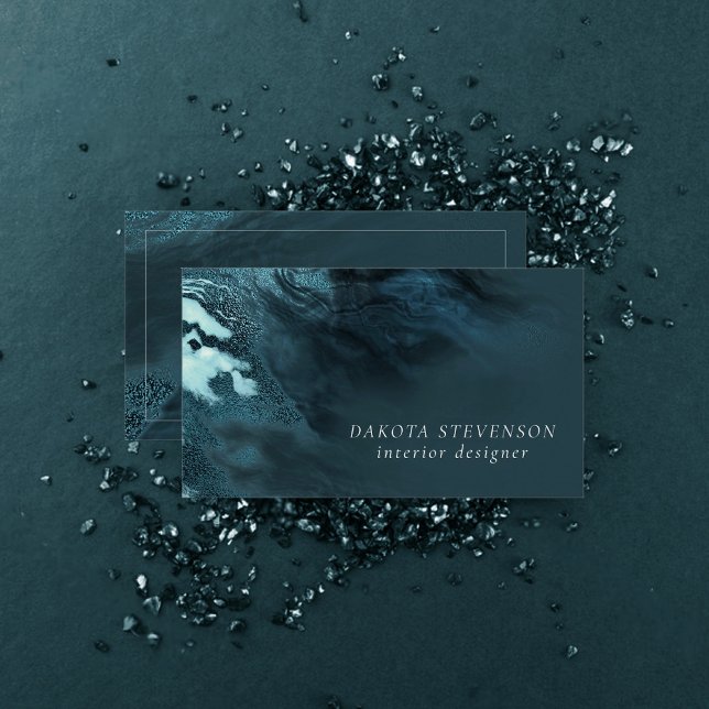 Crystalized Teal Agate | Dark Aqua Marbled Stone Business Card (Creator Uploaded)