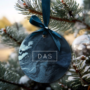 Crystalized Teal Agate   Dark Aqua Marbled Stone Ceramic Ornament