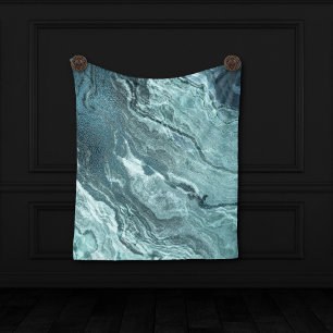 Crystalized Teal Agate Dark Aqua Marbled Stone Fleece Blanket
